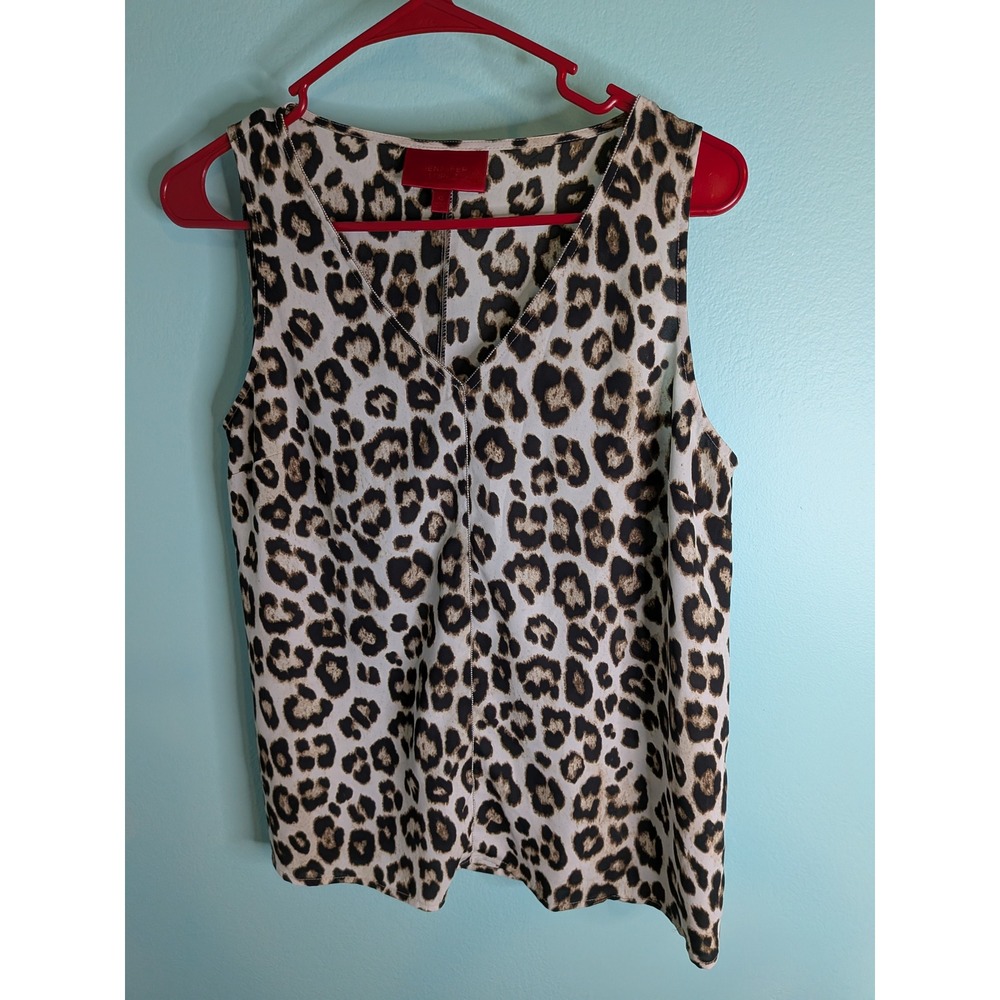 Jennifer Lopez Women Leopard Print Sleeveless V-Neck Blouse Tan Black Medium